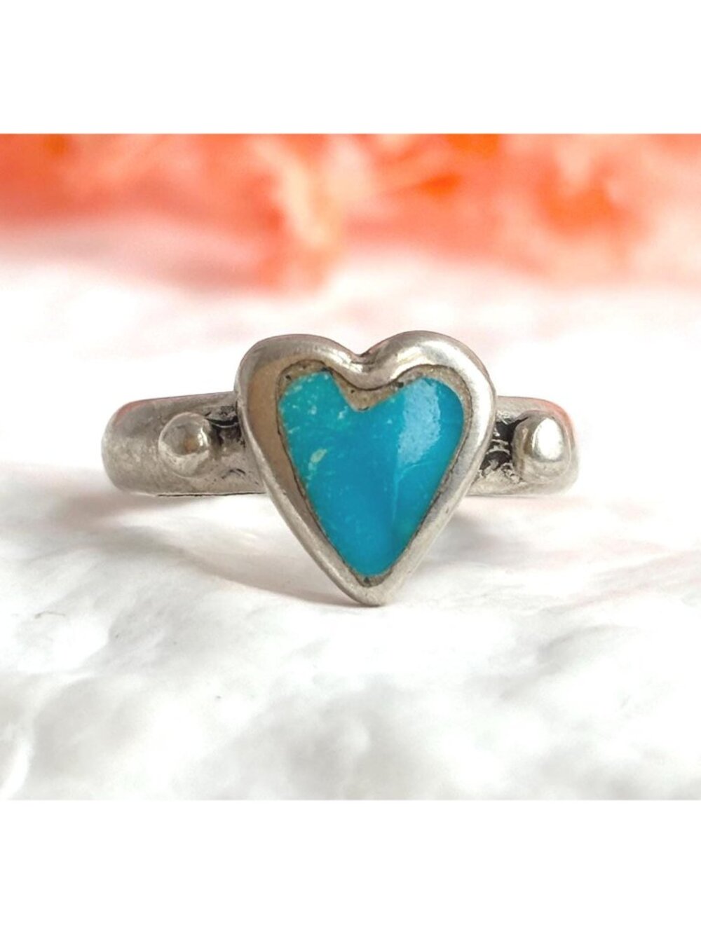 Heart Shaped Turquoise Southwest Style Sterling Silver 925 Vintage Ring